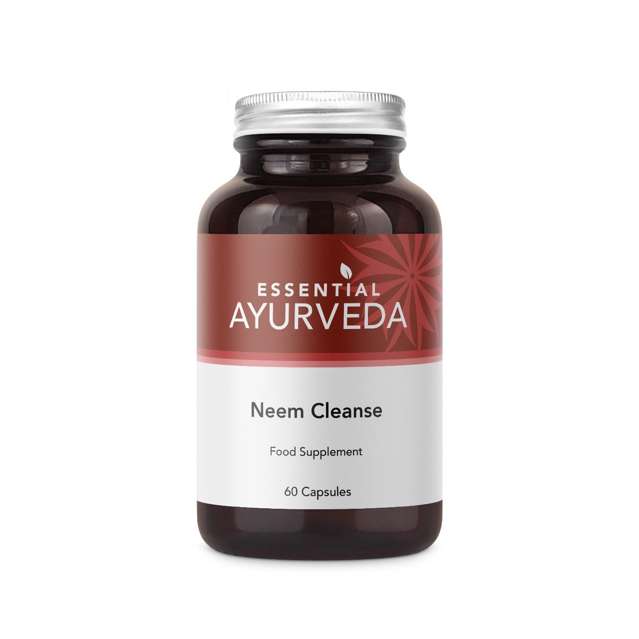 Essential Ayurveda Neem Cleanse supplement bottle on a white background